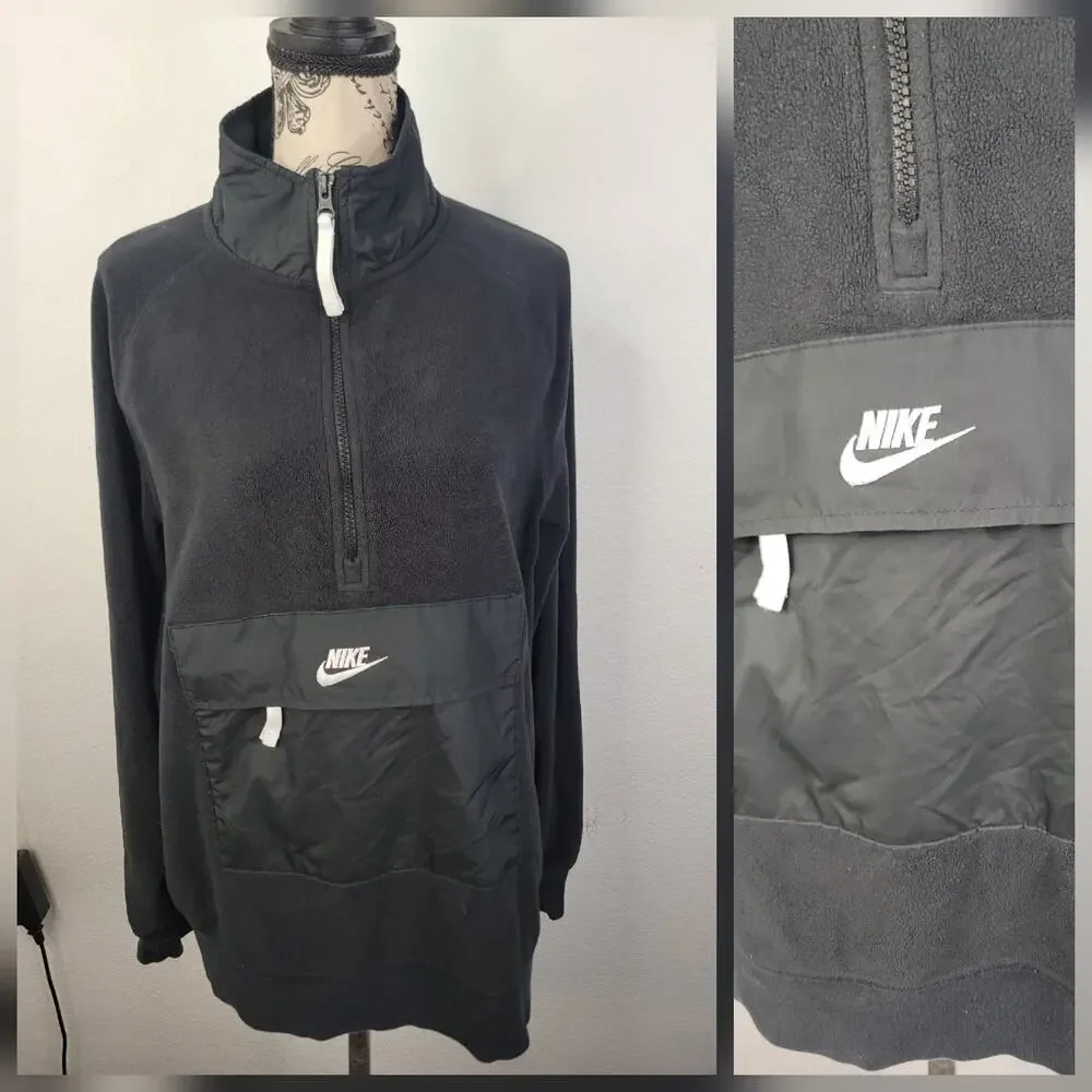 Nike Sportswear Half Zip Fleece Pullover Black White CJ4545-010 Size Medium